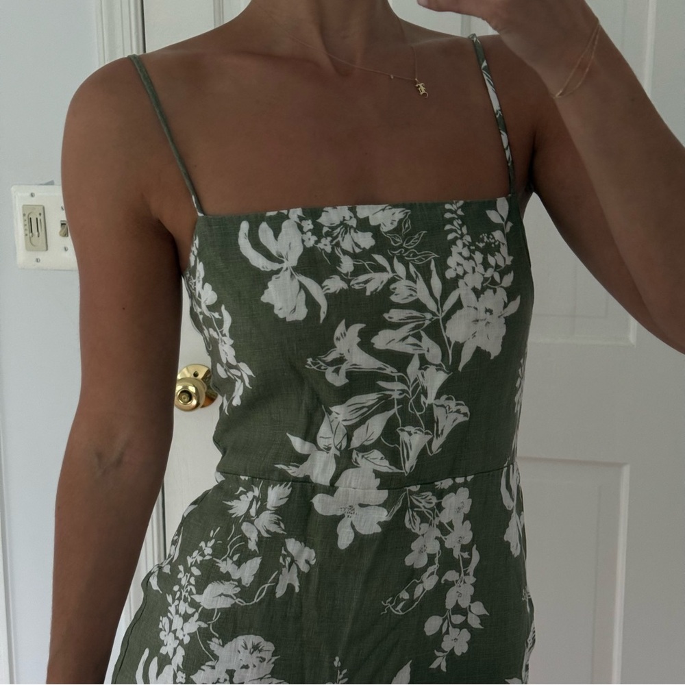Reformation Frankie Linen Dress - Green Floral - Size 4 - Picture 4 of 8
